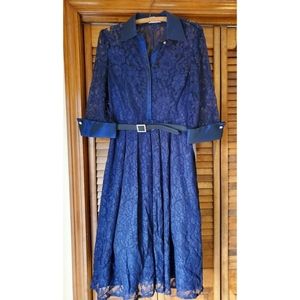 NWT Eliza J midi Navy lace collared sleeved formal cocktail dress 10 petite